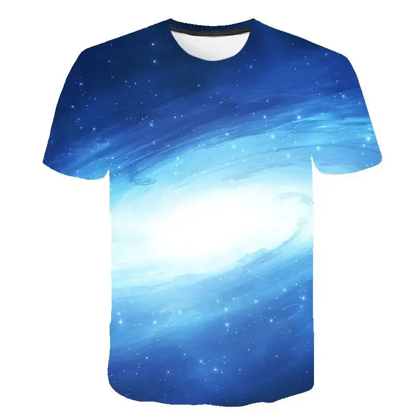 Camiseta masculina de manga curta com gola redonda, estampa 3D, galáxia, estrela, padrão paisagem, Harajuku, vintage, moda verão, blusa plus size