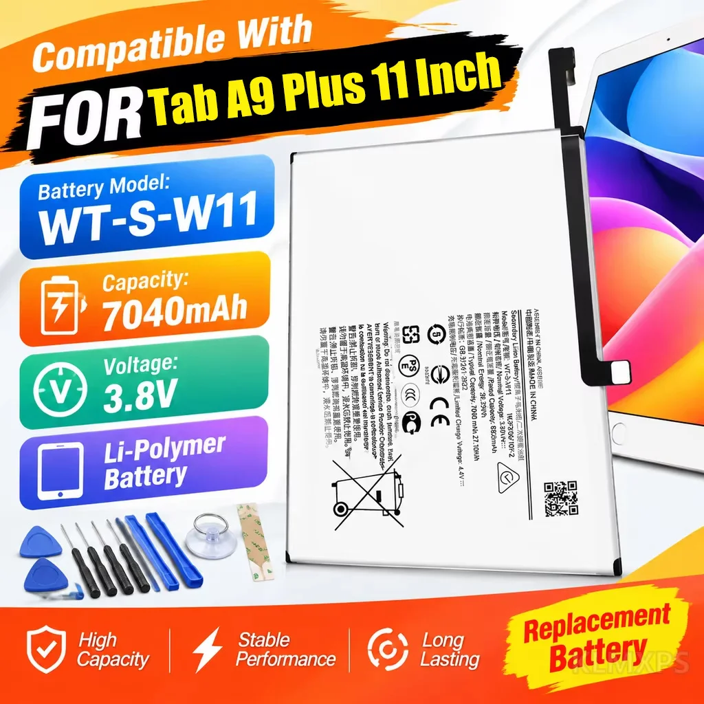 Tablet Replacement Battery WT-S-W11 7040mAh Rechargeable Lithium Polymer For Samsung Galaxy Tab A9 Plus 11 Inch With Tool Kit
