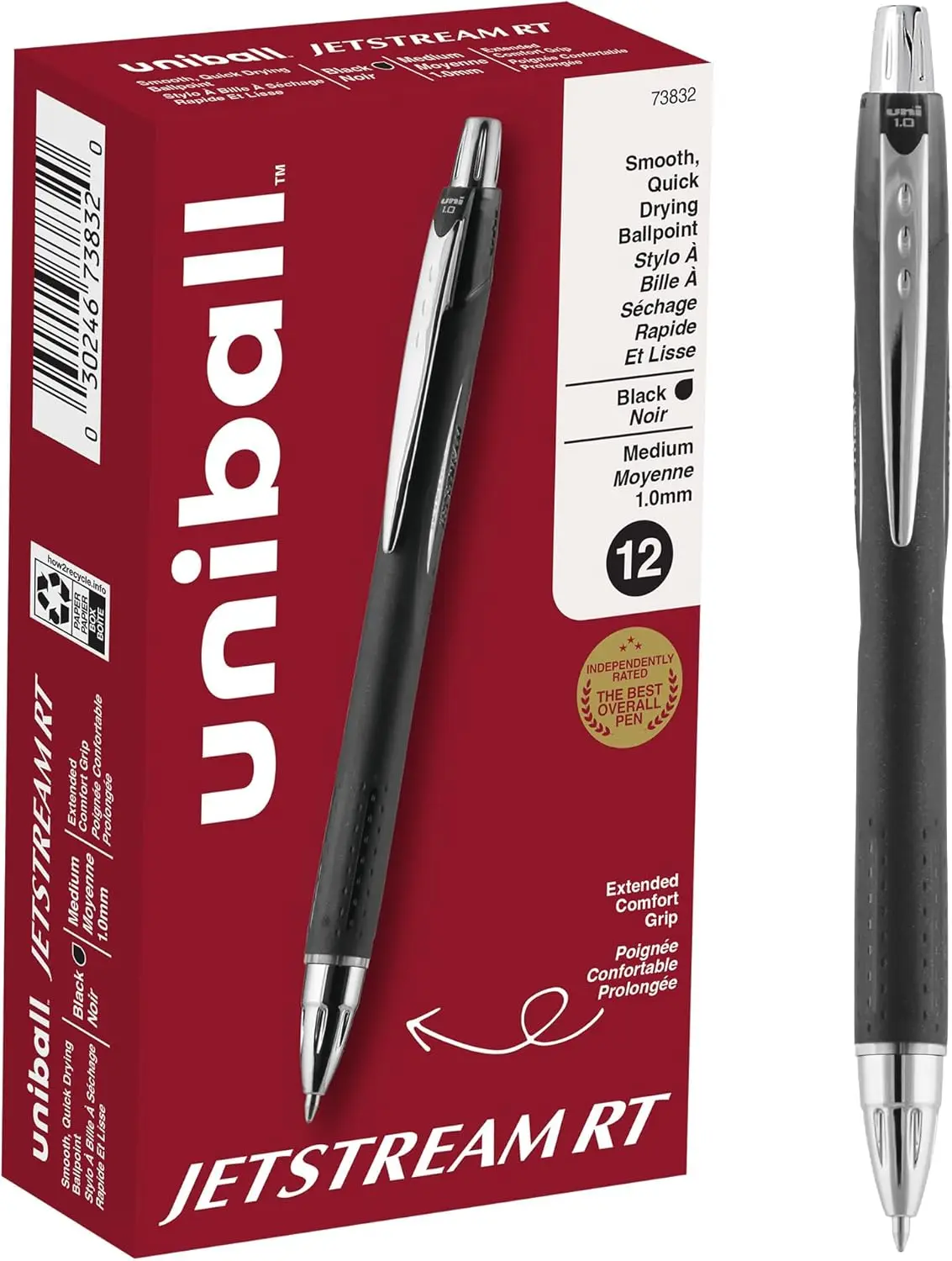 

Smooth Writing Retractable Ballpoint Pens, Medium Point 1mm, Black Ink, 12-Pack for Office & School