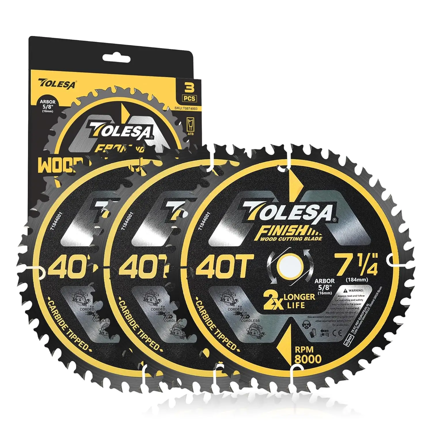 

7 1/4 Inch Circular Saw Blade, 40T Carbide Teeth with 5/8 Arbor, Framing Blade for Woodworking, Pack of 3