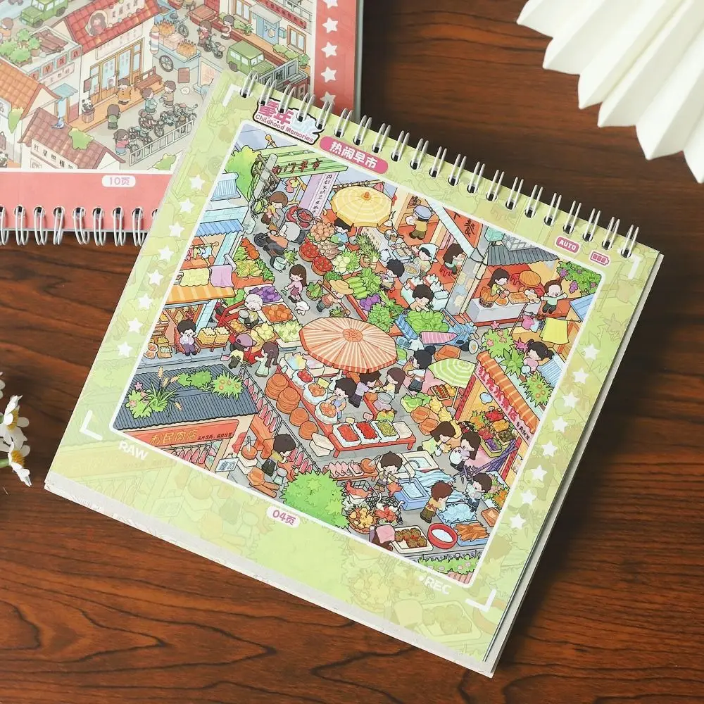 New Childhood Series Miniature Scene Sticker 8 Scenes Die-cut Landscape Scene Sticker Book PET 3D Stacking Sticker Holiday Gifts