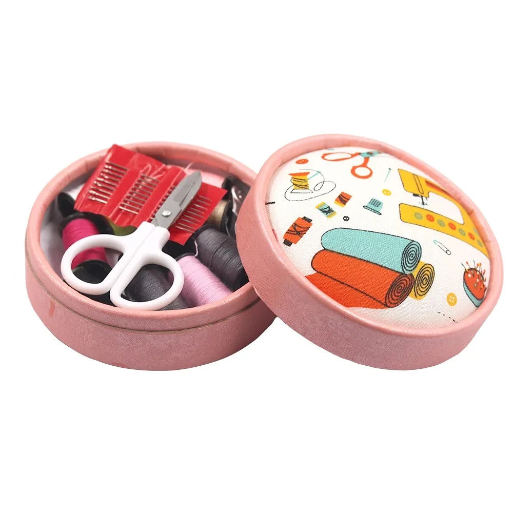 Mini Multifunktionales Nähset für Zuhause mit Nähnadeln, Fäden, Schere, Einfädelhilfe, Rundkissen, DIY-Nähzubehör-Aufbewahrung