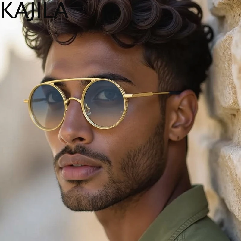 النظارات الشمسية الصغيرة المستديرة Steampunk الرجال 2025 العلامة التجارية الفاخرة خمر إطار معدني فاسق نظارات شمسية للذكور مزدوجة شعاع ظلال UV400