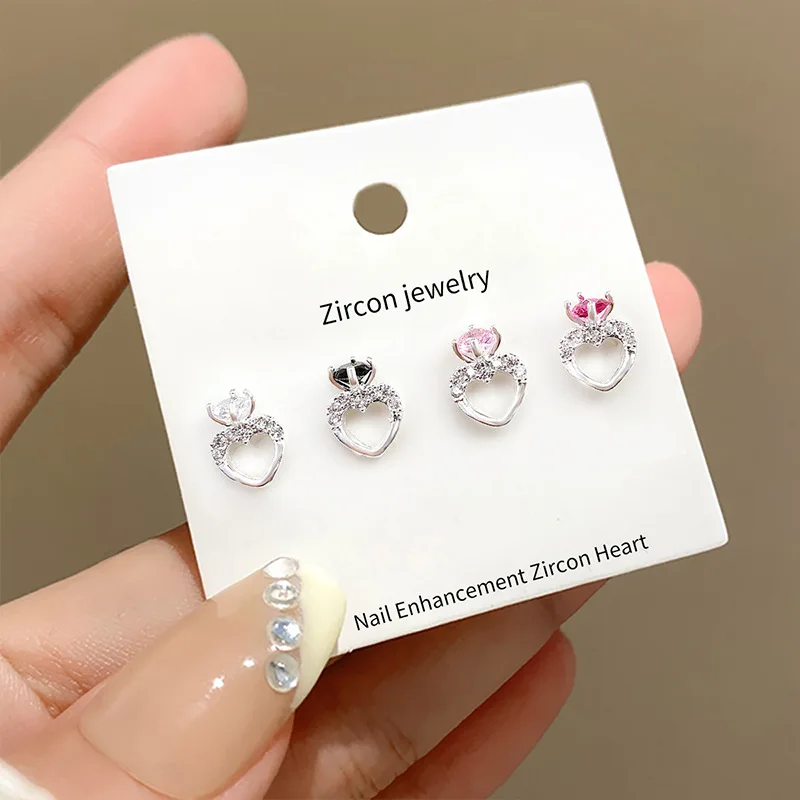 10 Stück Nail Art Super Sparkle Zirkon Ringe geformte Designs Charms 8x11mm Herz Diamantringe Charms Schmuck für Nägel Zubehör