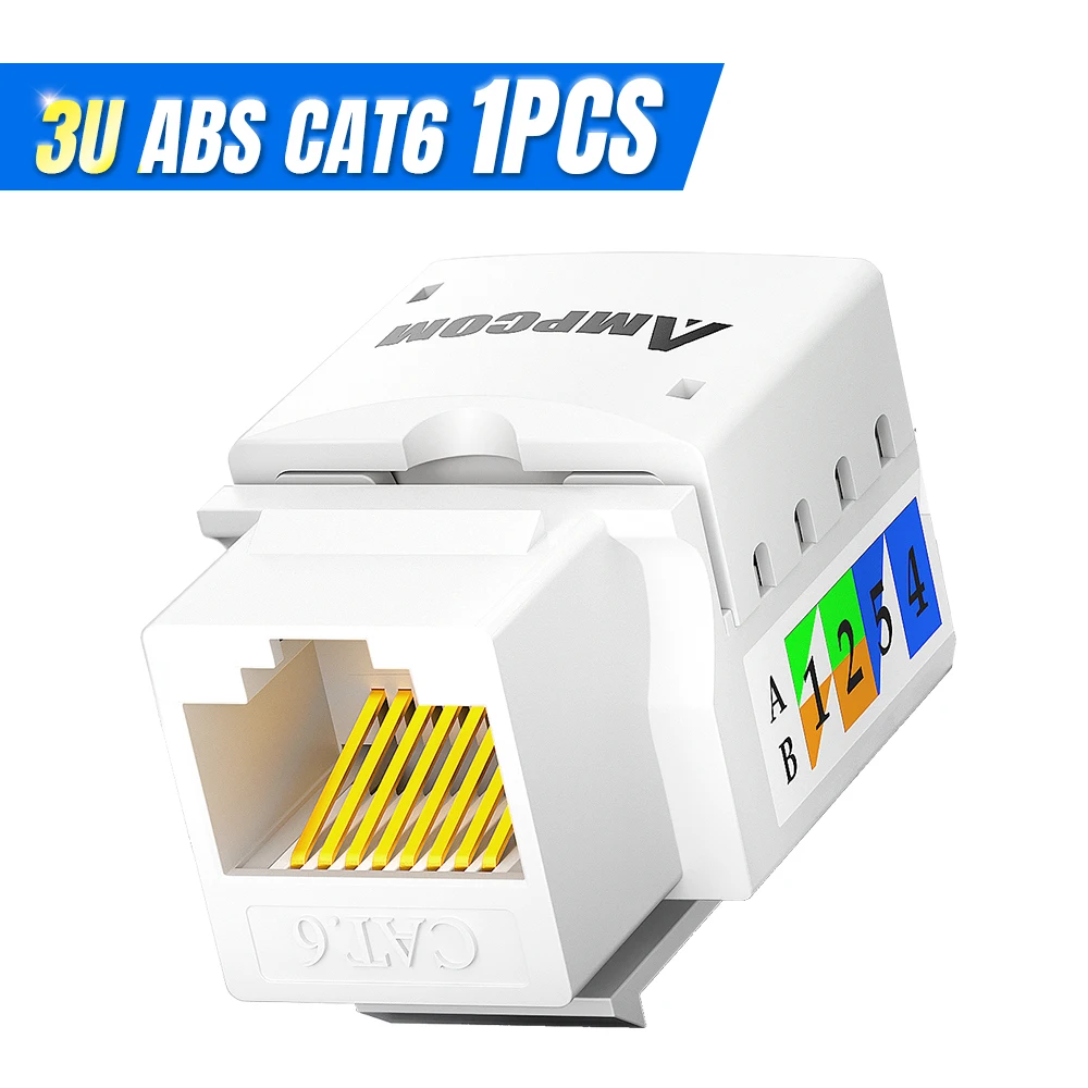 AMPCOM Cat6 RJ45 Keystone Jack verticaal punch-down type, LSZH 3U 50U vergulde netwerkstekkermoduleconnector voor kantoor, thuis