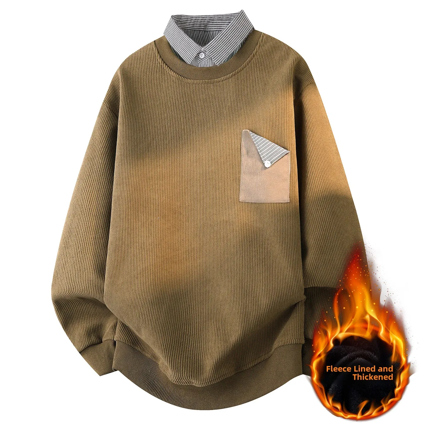 

Утепленный флисовый свитер с воротником-рубашкой, мужской повседневный трикотажный пуловер, новая зимняя модель, мужская мода