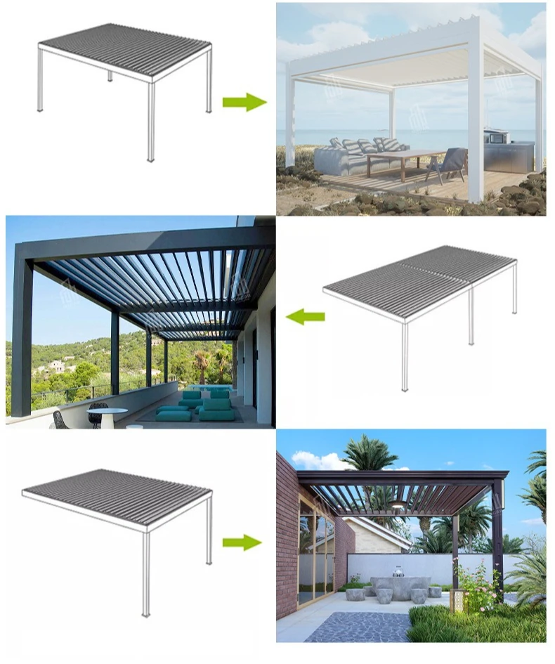 Outdoor electric intelligent flip pavilion, simple pergola, casual modern rainproof sunshade windproof curtain