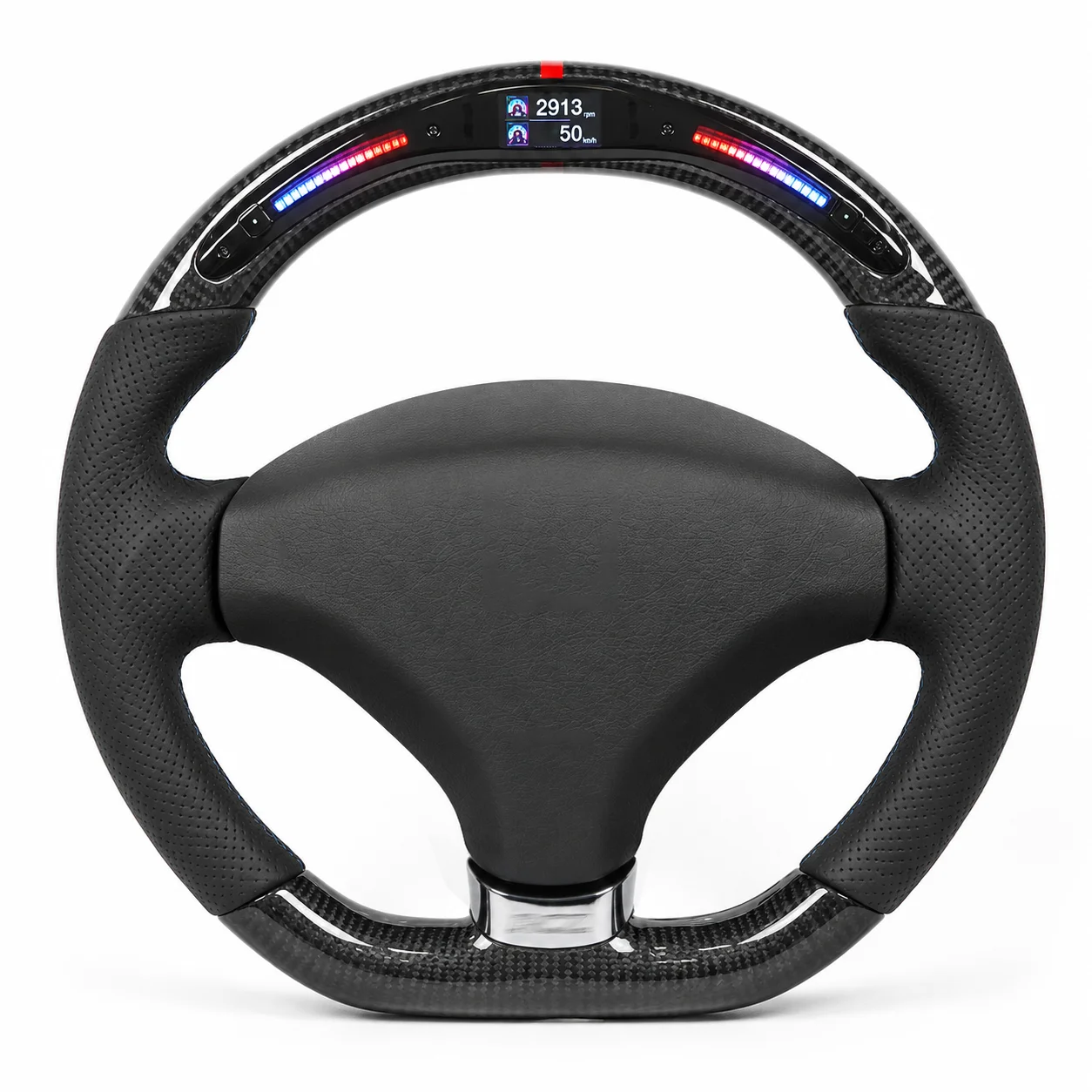 Galaxy Pro II Racing Steering Wheel Real Carbon Fiber Custom LED Light Steering Wheel for Peugeot RCZ Perforated Leather