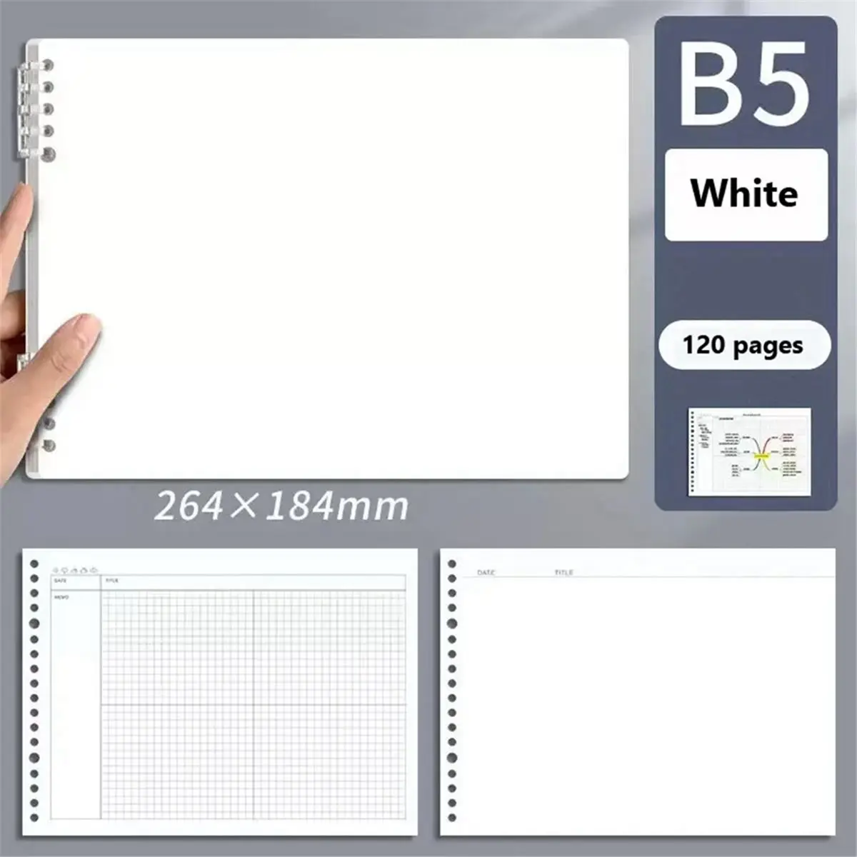 Mind Map Notebook Loose Leaf Detachable B5 Notebook College Graduate Exam Notebook White