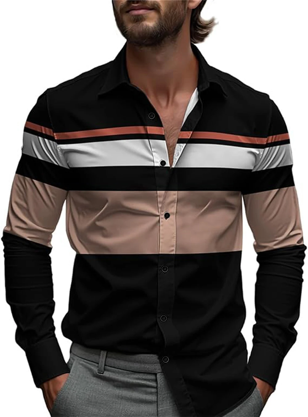 New Men's Shirt Hawaiian Lattice Beach Holiday Long Sleeve Black White Classic Business Shirt Xmas Button Up Shirt Man Designer