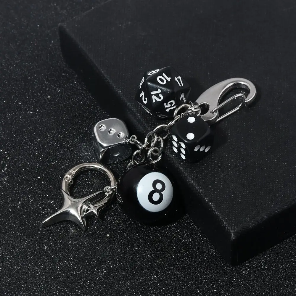 Zinc Alloy No. 8 Billiards Keychain Backpack Hanging Hiphop Black Dice Billiards Keychain Handmade Trinket