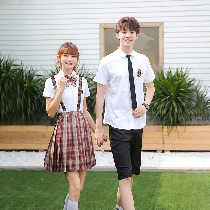 C085 Middle School Uniform Set Jk Garden Junior and High School Students College Style Shirt Plaid Skirt