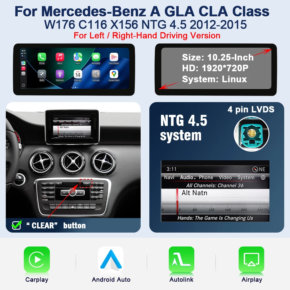 AUTOTOP 10.25" Android Auto autoradio voor Mercedes Benz A-Klasse W176 GLA X156 Carplay Multimedia GPS BT 1920*720P touchscreen - afbeelding 1