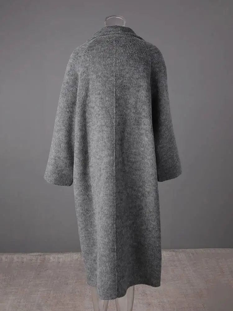 HUISONG 70% Wool Double Breasted Big Size Woolen Coat New Lapel Long Sleeve Women Jacket Fashion Tide Autumn Winter 2025 g481yt