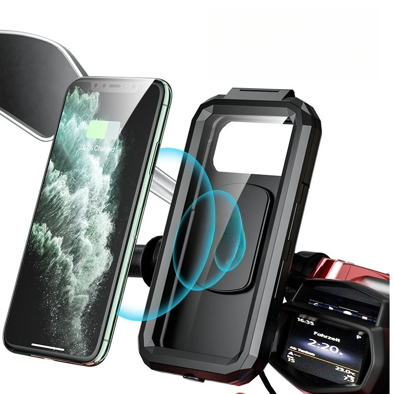 

Universal Bike Motorcycle Handlebar Rear View Mirror Support 4.7- 6.8"Cellphone Adjustable Waterproof Case Bicycle Phone Holder