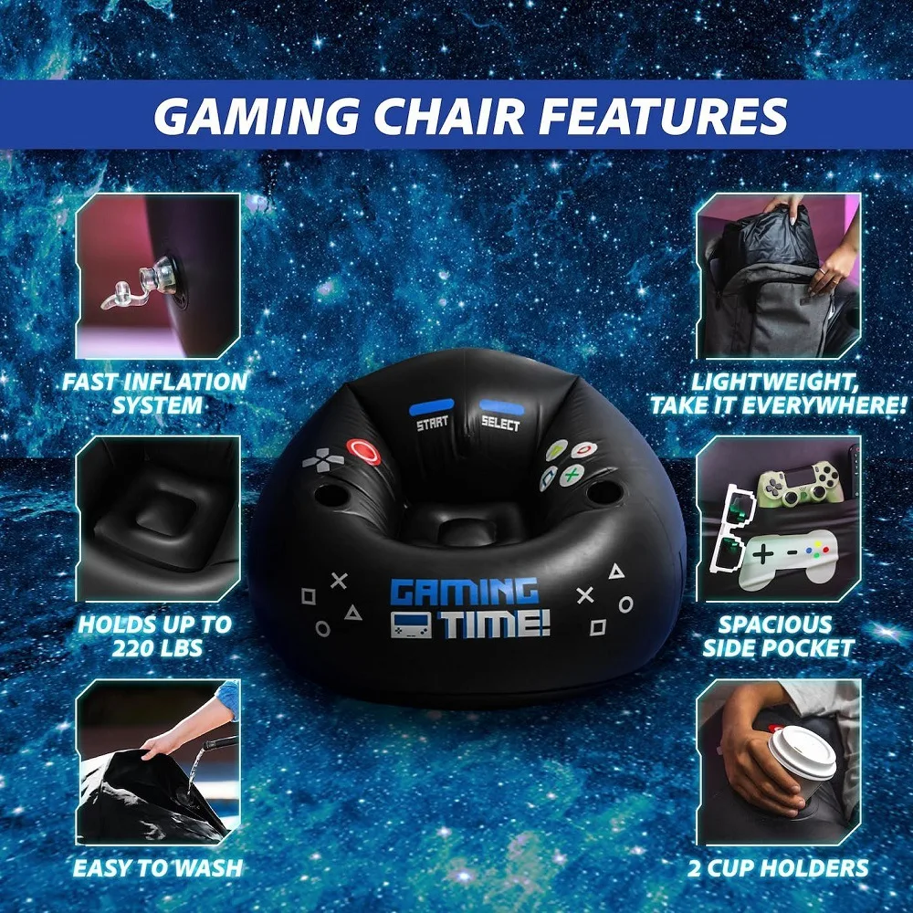 Creative Esports Gaming chair With Cup Holder side pockets  Inflatable Furniture Black Style Gaming Chair Inflatable Sofa view 4