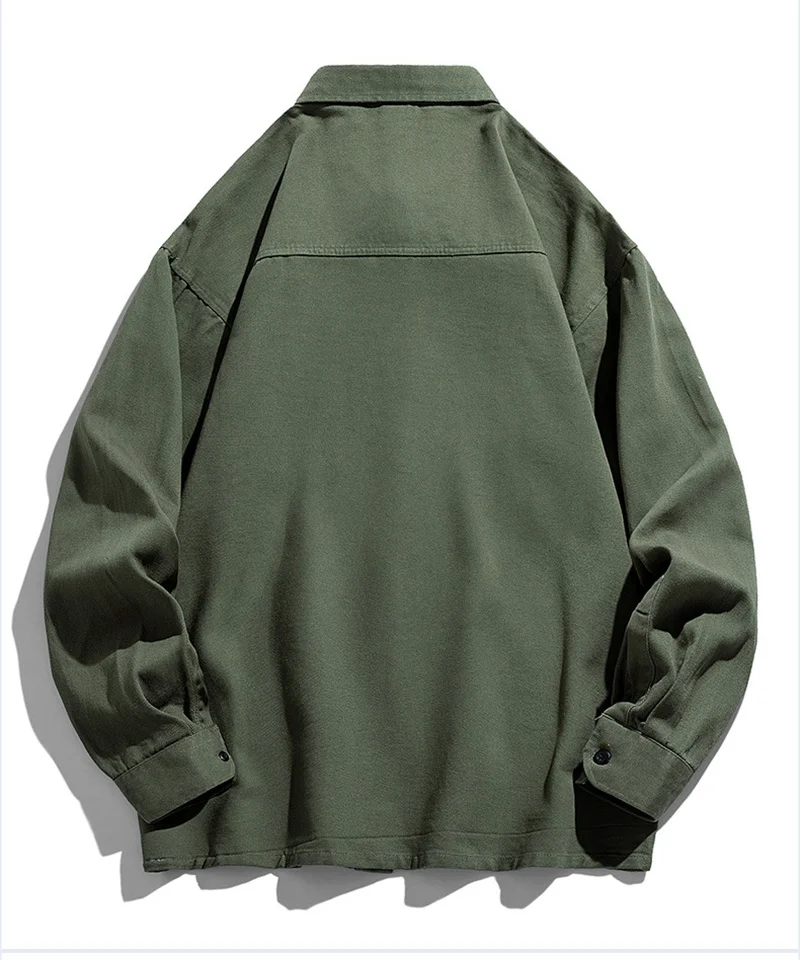 2023 Spring and Autumn New 100 Cotton Men's Shirt Casual Plankton Solid Color Tooling Japanese Trend Ins Long-sleeved Shirt Coat