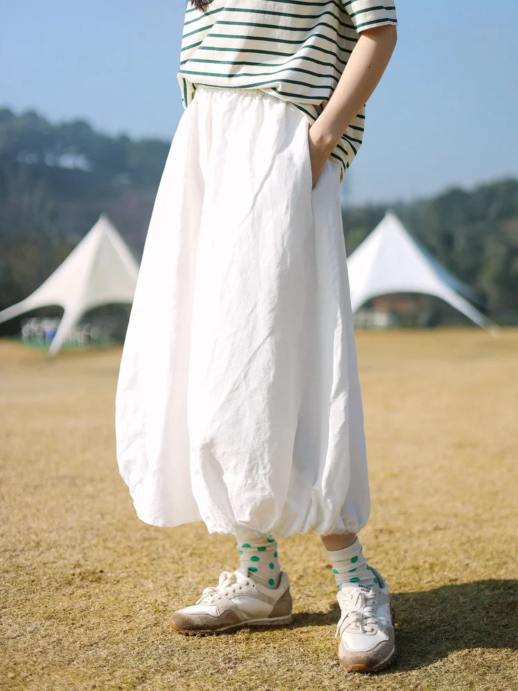 

High Precision Enzyme Linen Cotton Artistic Flower Bud Skirt Lantern f Skirt 07 Blooming Zhan'Fang Commute Sle Midi Skirt