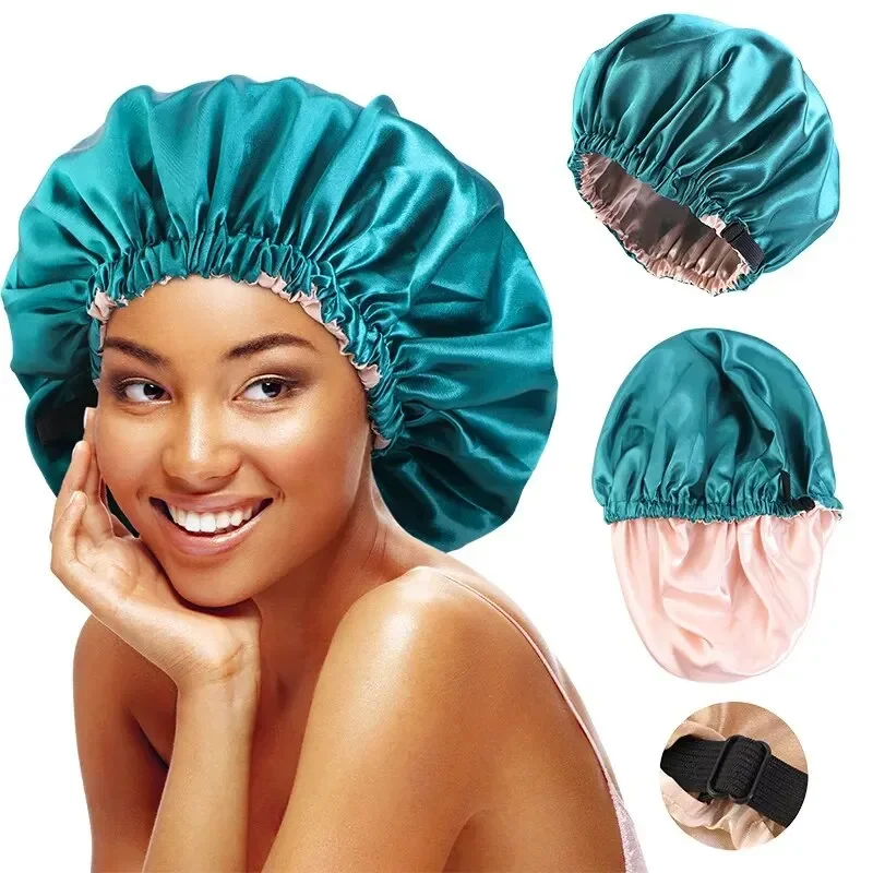 1PC Double layer satin sleeping cap for sleeping women, adjustable silk wrap for sleeping hair care