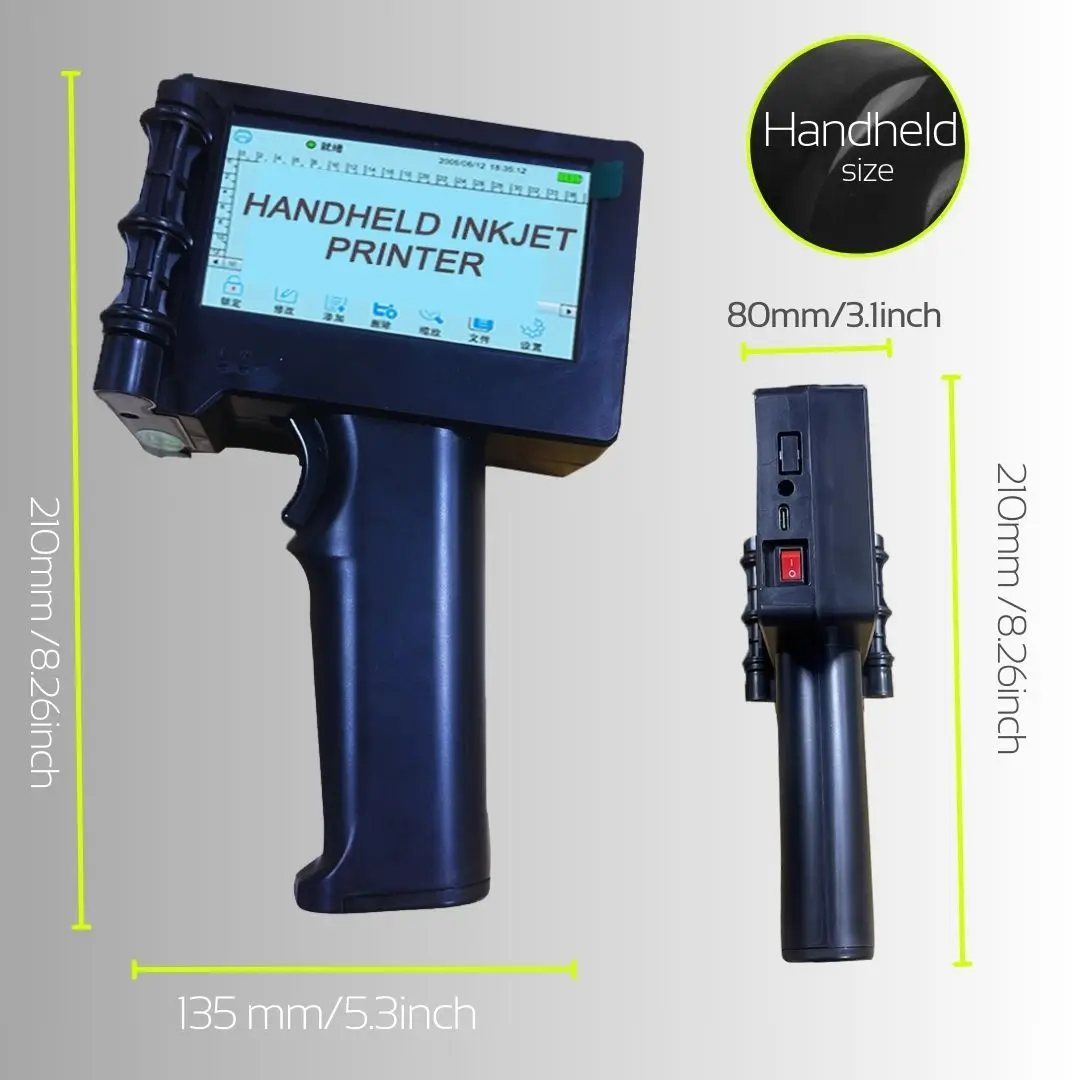 Handheld Printer Gun for Batch Code Date Time Lot Number Print on Many Materials, Inkjet Coder with 42ml Black Fast Dry Ink