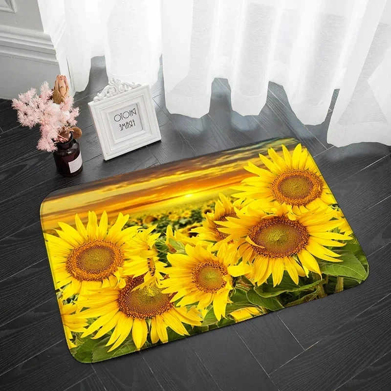 Sunflower Print Home Entrance Door Mat Non-slip Living Room Bathroom Kitchen Rug Washable Hallway Tracks Wood Floor Carpet