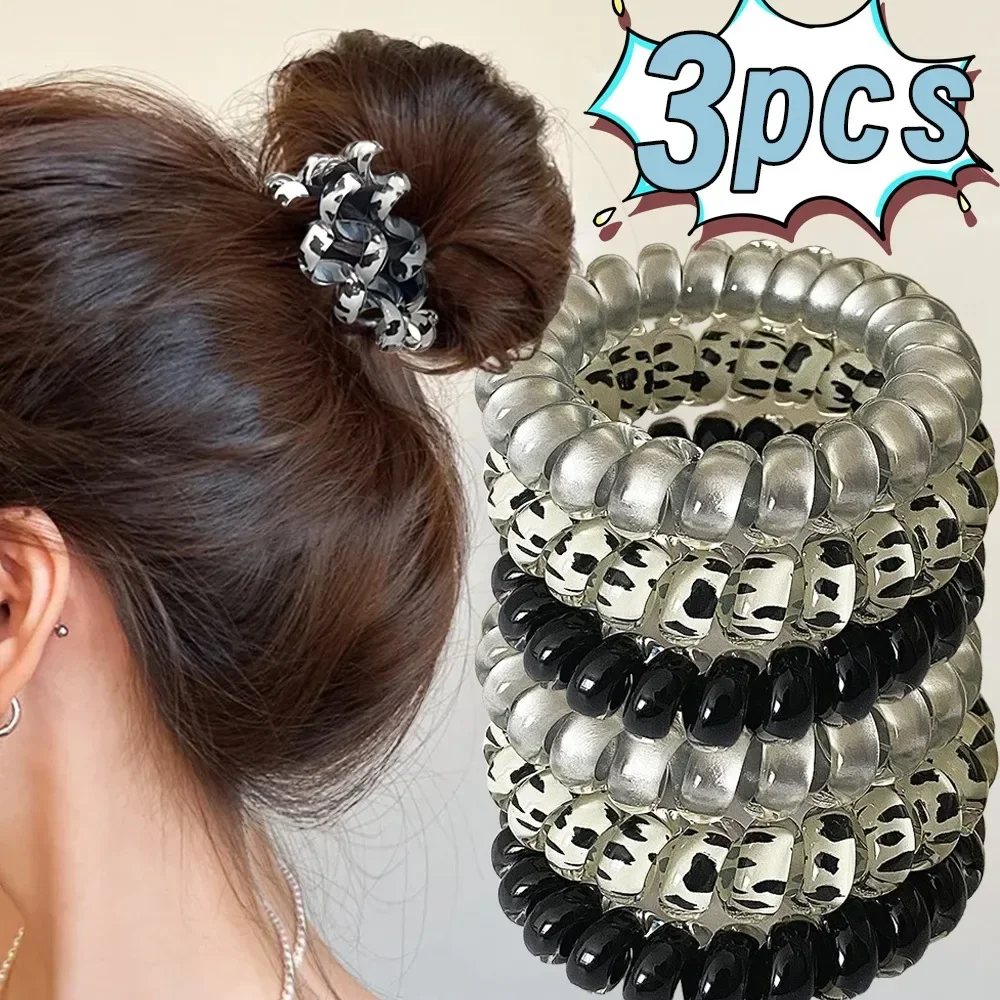 3/1pcs Spiral Hair Tie Women Telephone Wire Retro Leopard Elastic Ponytail  Hair Band Girl Daily Versatile Hair Accessories Gift