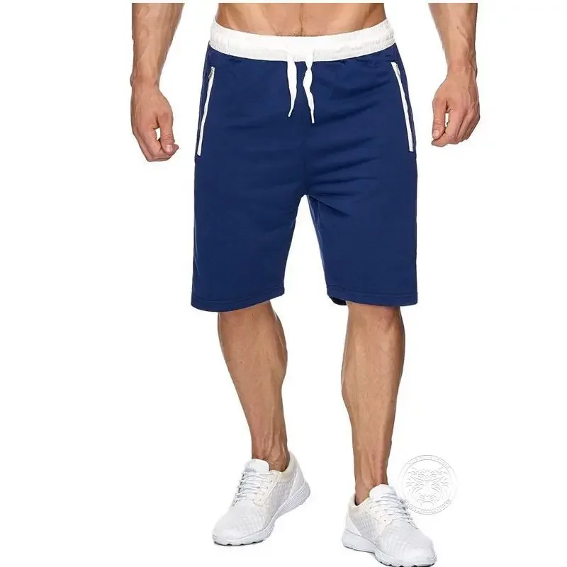 Summer Gym Fitness Breathable Thin Shorts Men\'s Running Fitness Sports 5-point Pants Drawstring Zipper Pocket Pants S-3XL