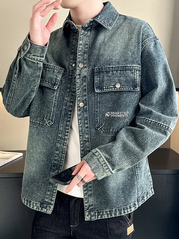 

Американская ретро-куртка из денима для мужчин, свободная рабочая куртка, модный повседневный топ для молодежи, весенне-осенний сезон