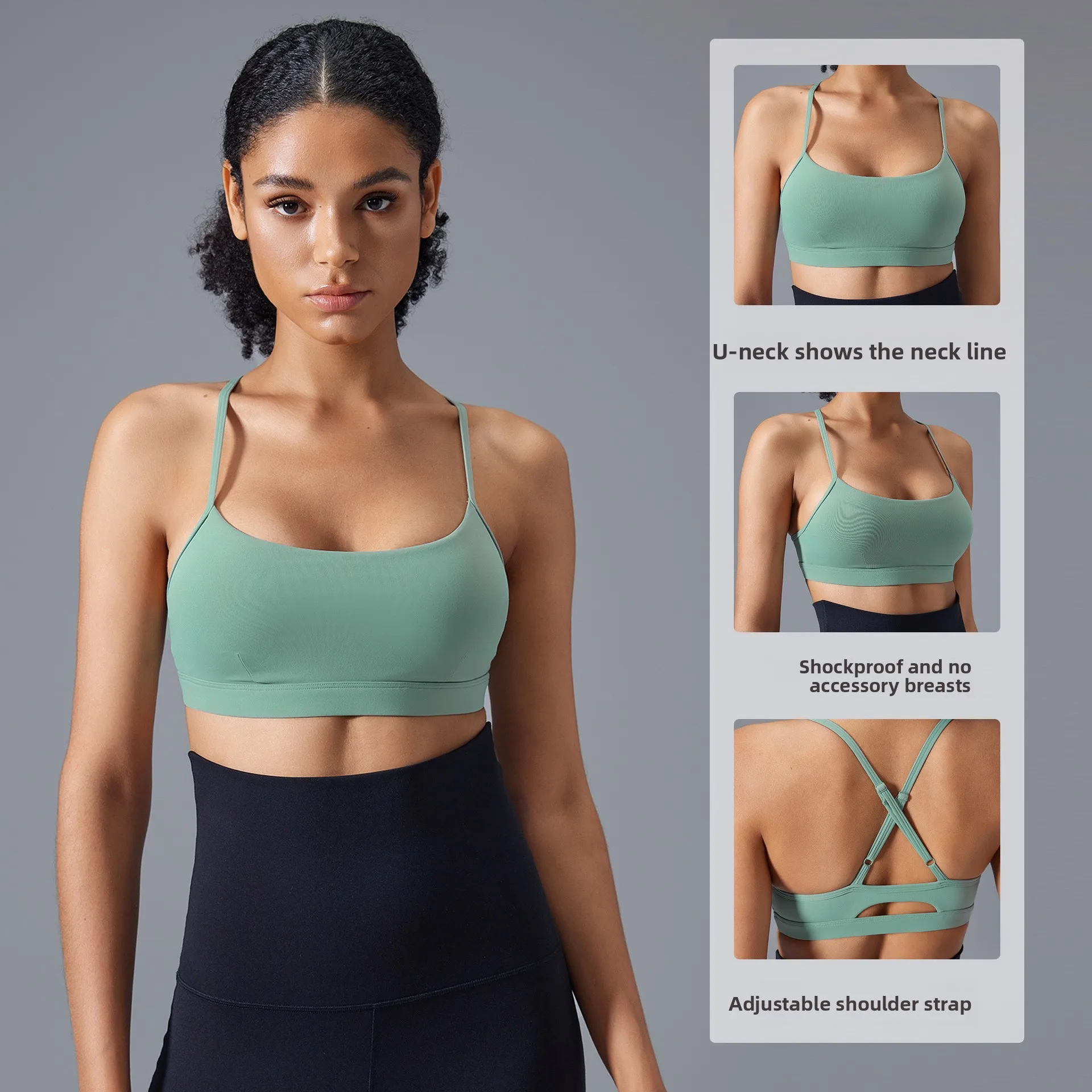 

Shoulder Strap Back Sports Underwear Women's Running Shockproof Fitness Bra Yoga