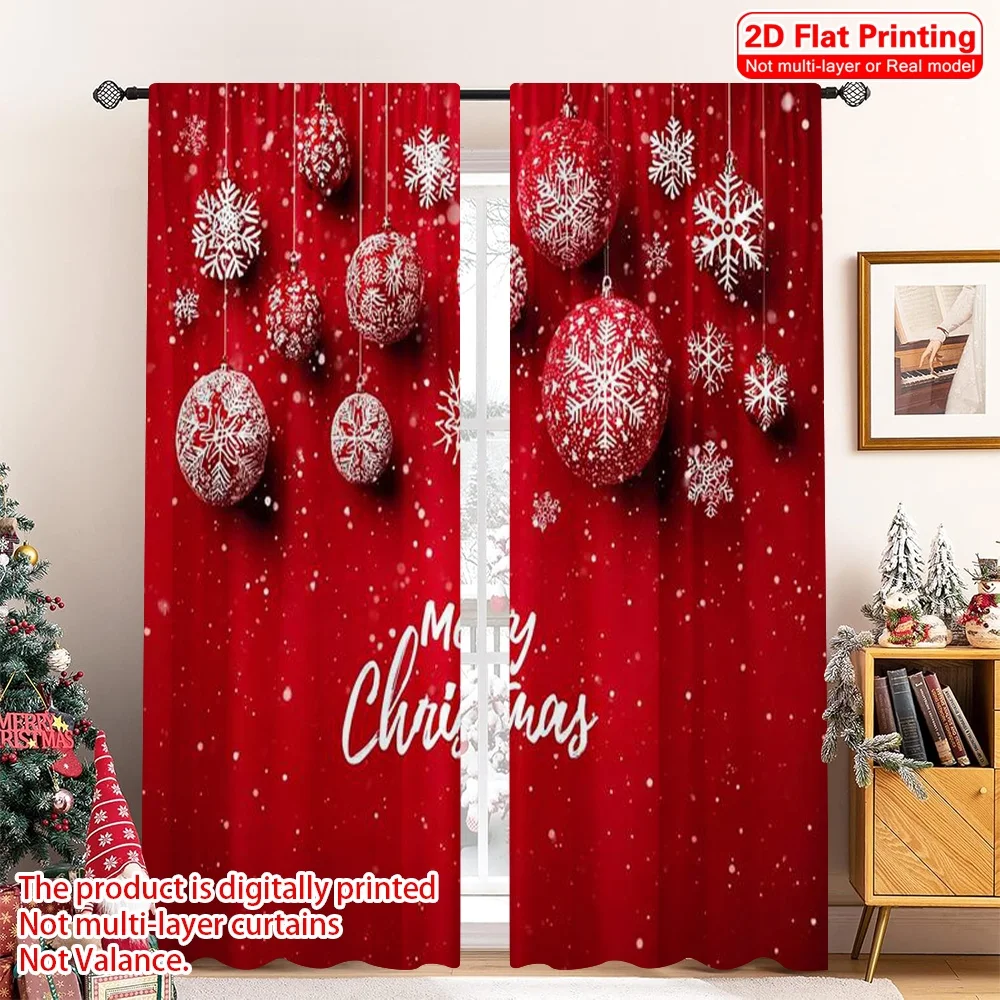 

2pcs 2D flat printing Merry Christmas Popular Party Window Curtains merry christmas3 Fabric Without Electricity Festive Curtains