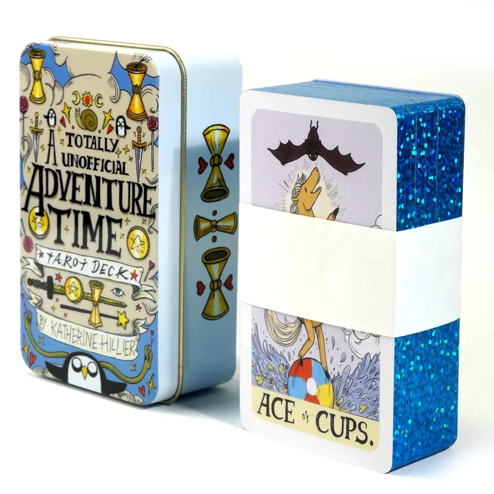 Newset Adventure Time- baraja de Tarot the AdventureTin, caja de Metal de alta calidad, 78 tarjetas, borde dorado con guía de papel, juegos de mesa