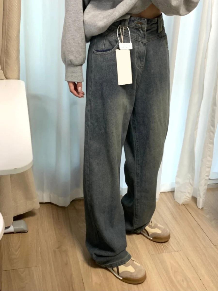 

Retro High Waist Wide Leg Denim Jeans Women's Spring Autumn Loose Slim Straight Drapey Pants for Pear aped Body