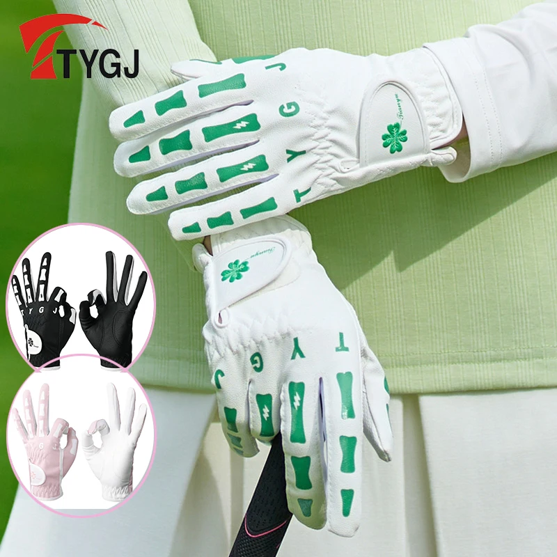 TTYGJ Full Finger Golf Gloves Women Skeleton Print Sport Cycling Gloves Ladies Anti-slip Mittens Wearable Golf Training Aids