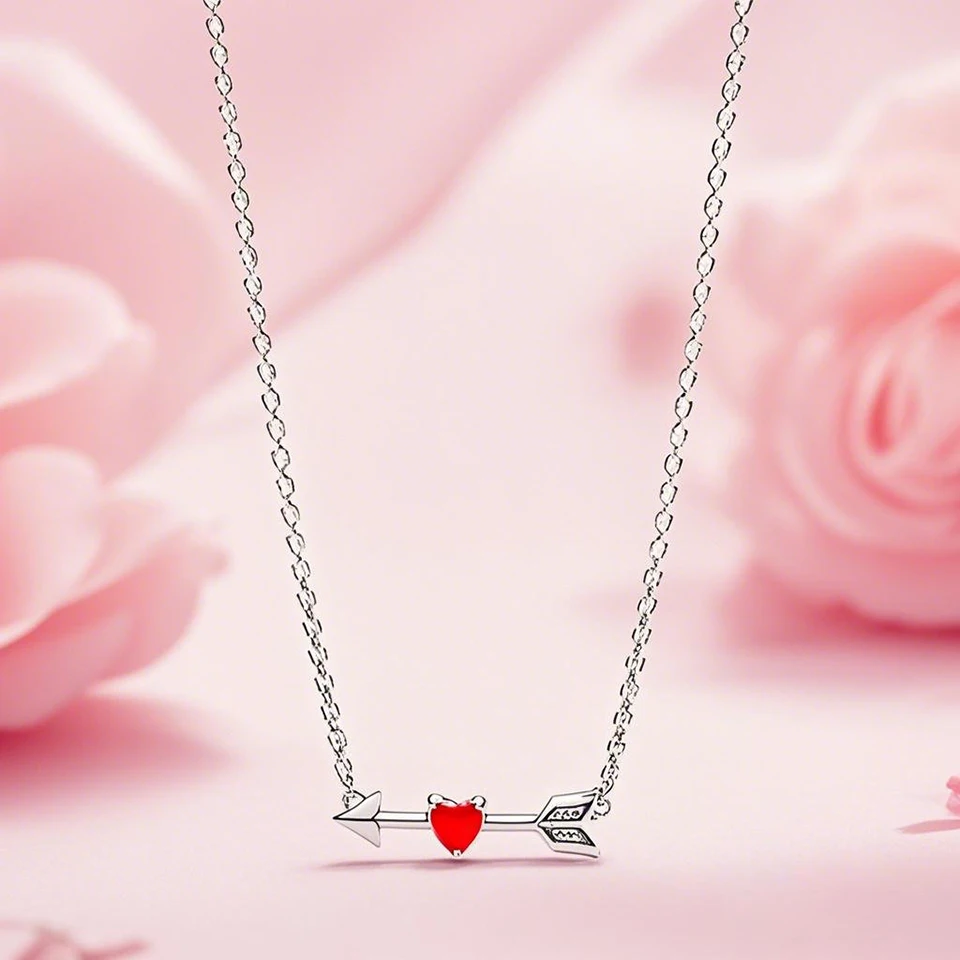 

Charming Jewelry 925 Sterling Silver Moments Heart & Arrow Women Necklace for Valentine's Day