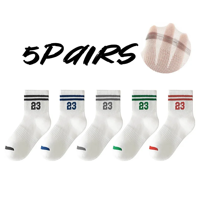 

5 пар/лот, четырехсезонные детские носки, тонкие дышащие сетчатые детские хлопковые носки для мальчиков, впитывающие пот студенческие носки для детей от 1 до 12 лет