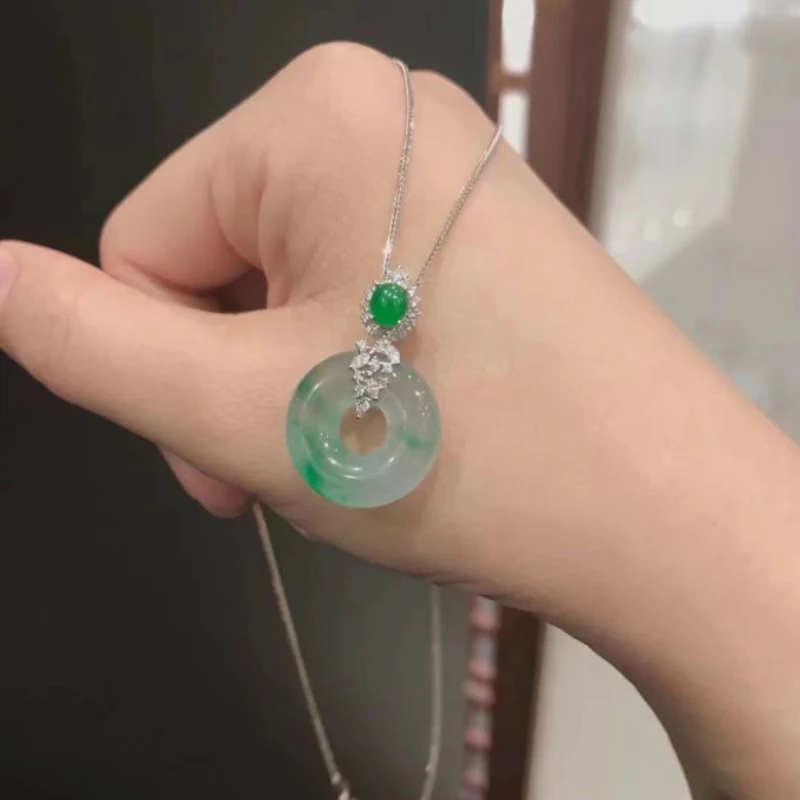 Inspired Natural Ice seed Jade Chalcedony Round Necklaces Ruyi Chinese Style clavicle chain Classic Silver fine Jewelry