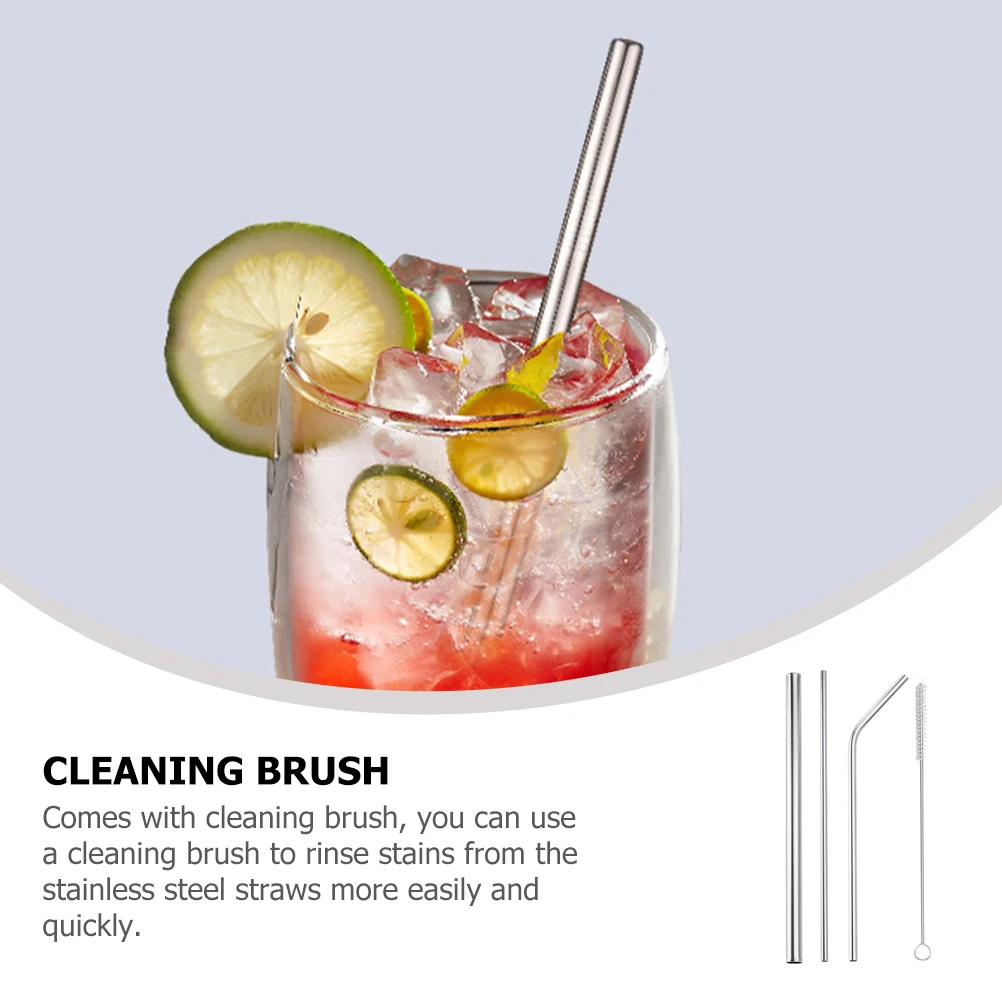 

1Set Stainless Steel Straw Set Reusable Metal Drinking Straws with Cleaning Brush for Milk Tea Coffee Cocktails Party