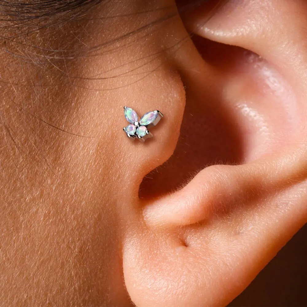 Butterfly Labret Piercing Lip Stud Cluster Crystal Earrings