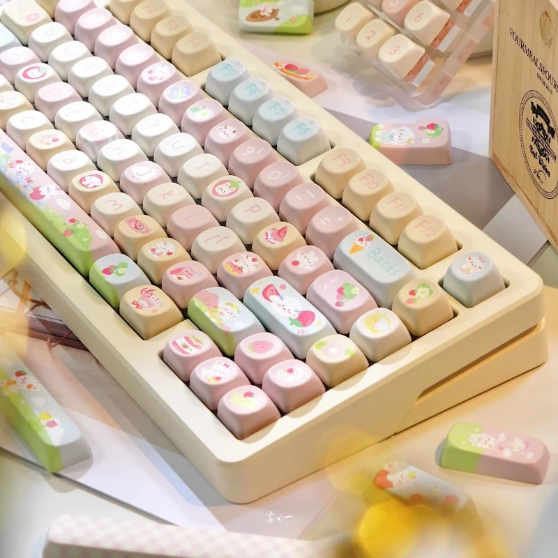 MiFuny Cute Cream Strawberry Theme Keycaps Set Custom PBT SOA Profile Keyboard Caps Gaming Keycap for Mechanical Keyboard Gifts