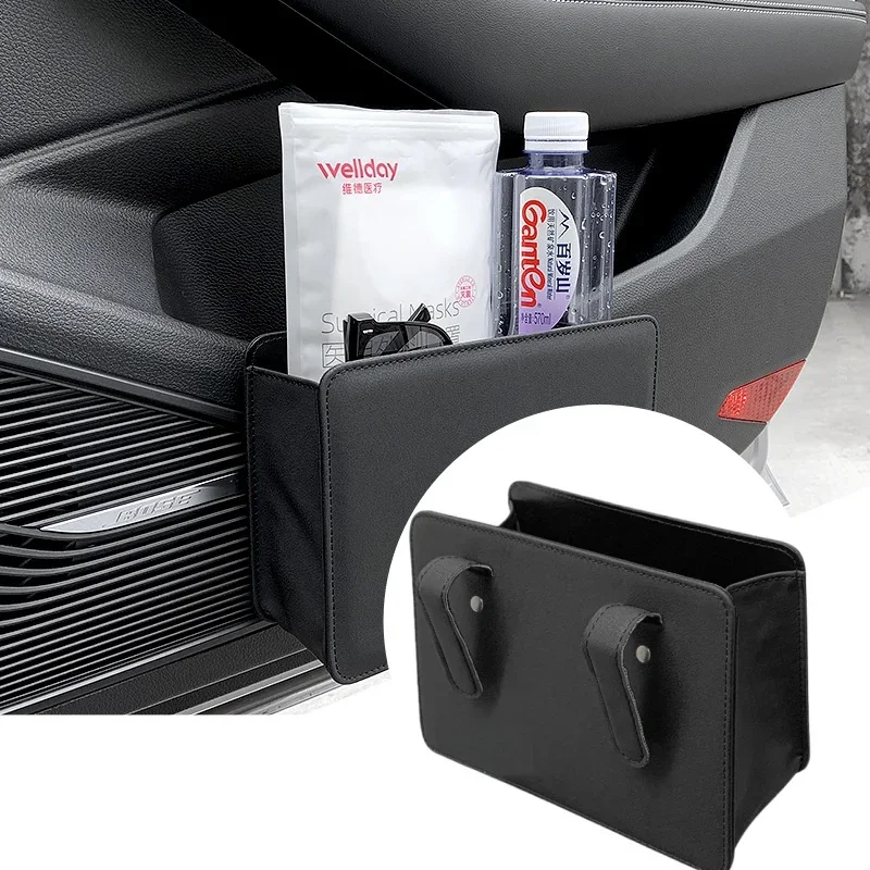 Foldable Leather Car Interior Storage Organizer Multi-Pocket Seatback Hanging Trash Bin And Door Storage Box for Vehicle Organiz