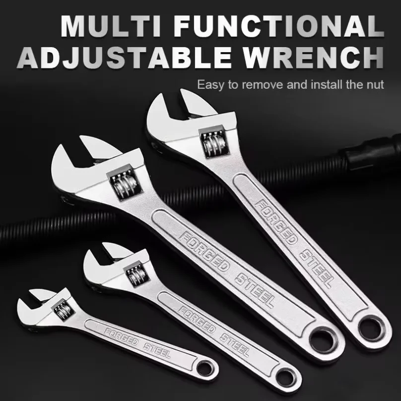 Openin Long Handle Universal Spanner  Adjustable Wrench Large Clamp Steel Mechanical Workshop Hand Repair Tools 6/8/10/12 inchs