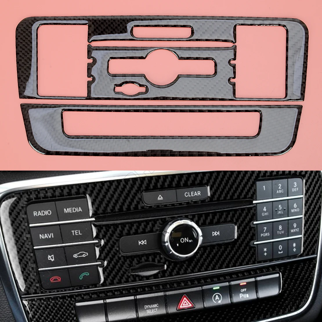 

Накладка на рамку панели центральной консоли CD, черное углеродное волокно, подходит для Mercedes Benz GLA180 GLA200 CLA180 CLA200 CLA250 2016 2017