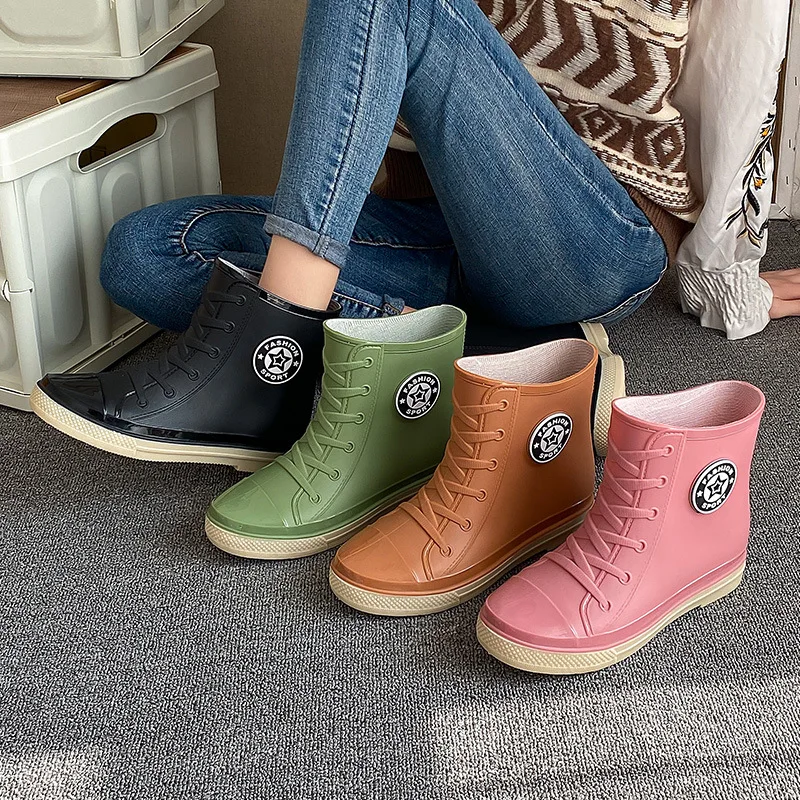 2022 Autumn Winter Women Rubber Boots Fashion Waterproof Boots Casual Female Colorful Rain Boots Garden Non-slip Water Shoes 40