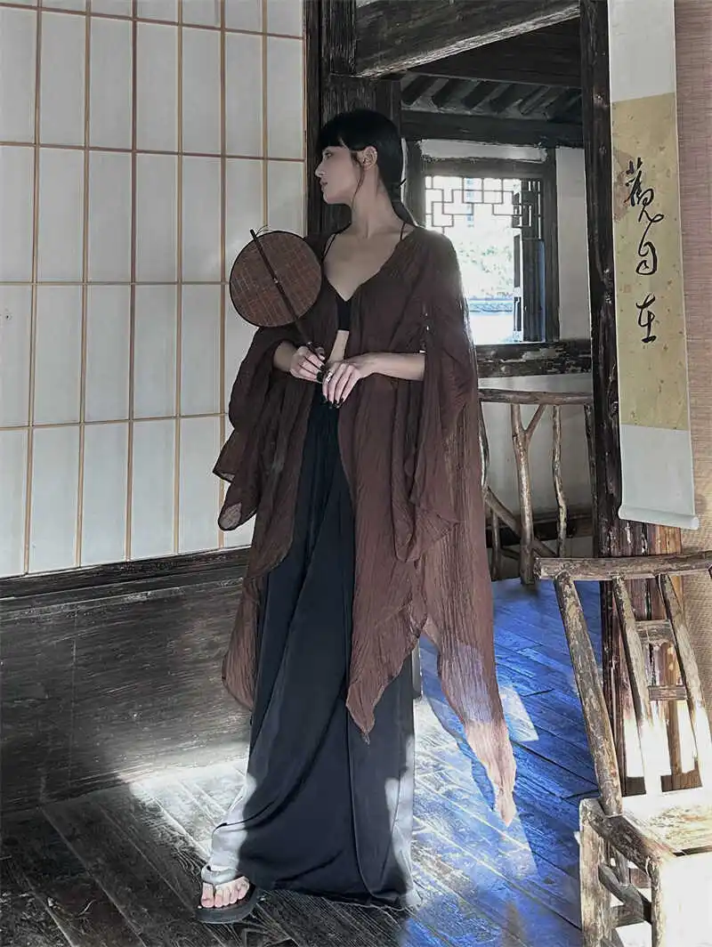 

Moonlet Chic Chinese Zen Sle Loose irt Sunscreen Folded Coat Vintage Loose Outerwear Women's Busin Casual Blouse