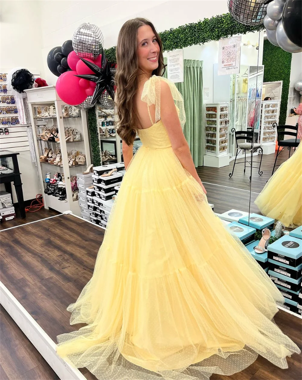 Jessica Sweet Polka Dot Tulle Prom Dresses Yellow Graduation Evening Dresses Formal Occasions Party Dresses 2024 Wedding Dress