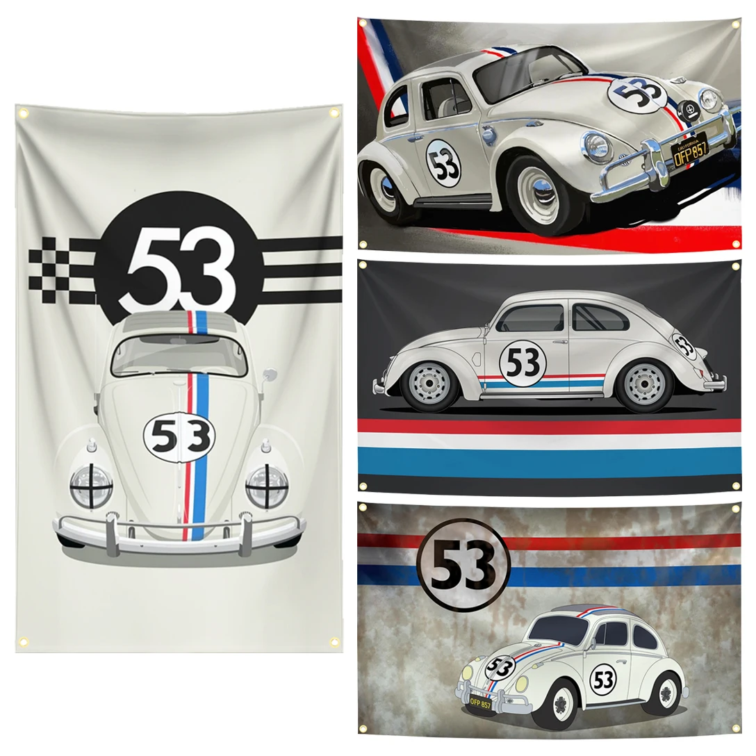 90x150cm Herbie Beetle 53 Car Flag Tapestry Polyester Digital Printing Banner for Garage Wall Art Out Door Decoration