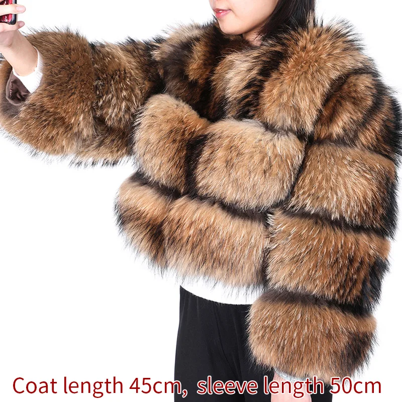 Winter Real Fur Women Raccoon Natural Fur Coat Silver Fox Long Vest Warm Luxury Jacket Parkas With Leather Fur Clothe For Female