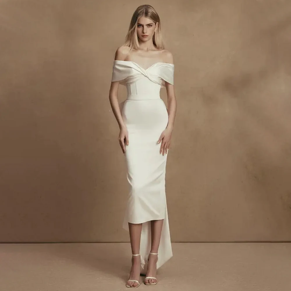 Robe de mariée mi-longue pour femme, simple, hors de l'initiative, gaine/colonne, mariage, quoi que ce soit pour les femmes, poignées de mariée, grand nœud amovible, robe de patients civils, 2023