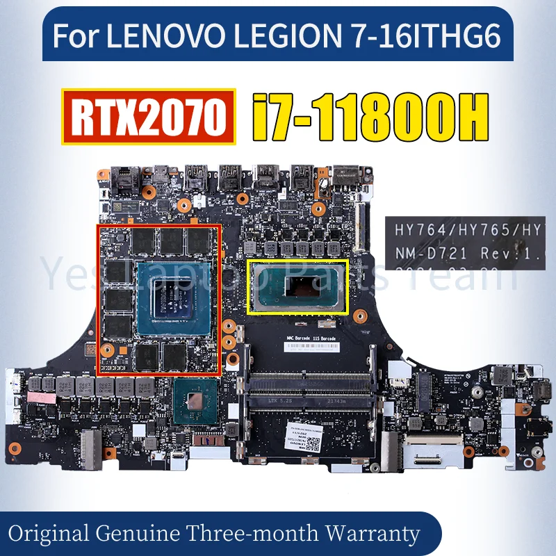 NM-D721 For LENOVO LEGION 7-16ITHG6 Laptop Mainboard SRKT3 i7-11800H RTX2070 GN20-E5-A1 5B21C75320 Notebook Motherboard