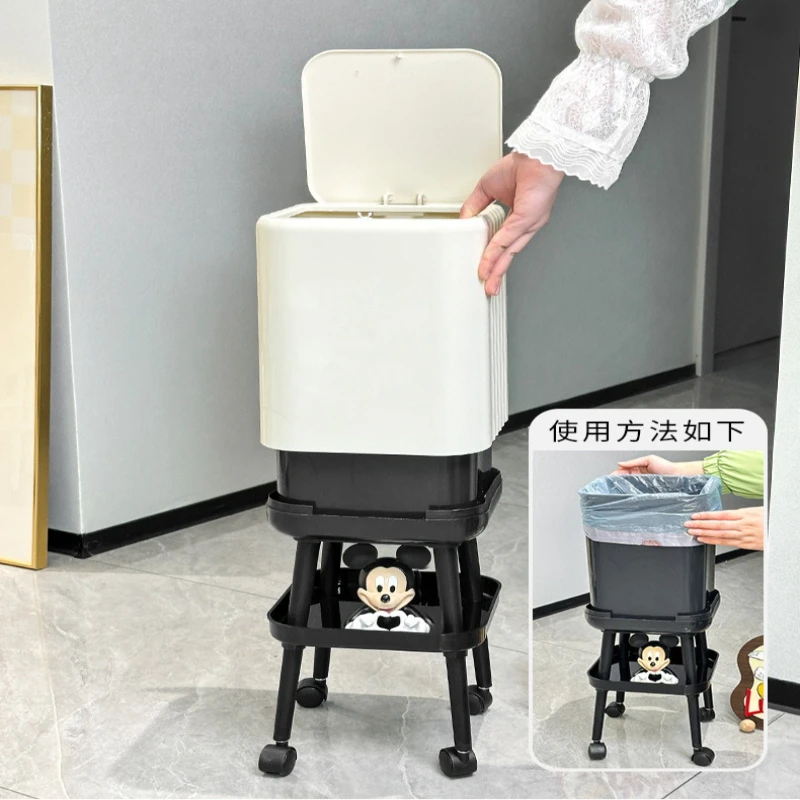 

Light Luxury High-legged Waste Bins Kitchen Living Room Wheeled Push-open Lid Waste Bins High-end Feel Home Spazzatura JTW